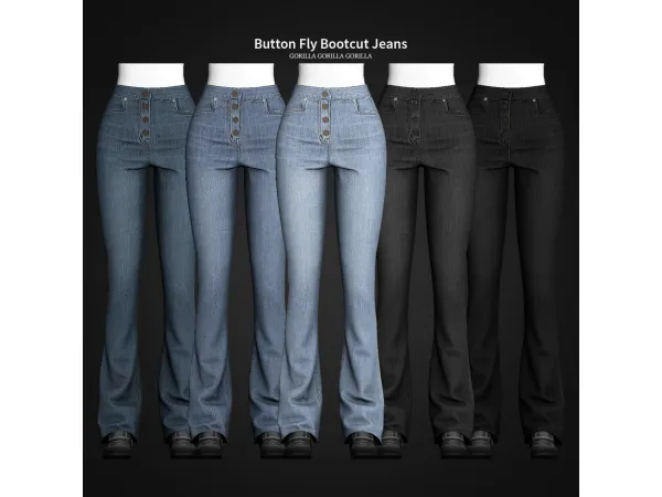Alpha Button Fly Bootcut Jeans by gorillax3 - The Sims 4 Custom Content