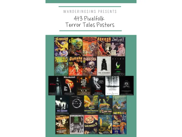 Introducing 4t3 Pixelfolk Terror Tales Posters 1 2 - The Sims 3 Custom Content