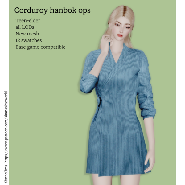 Alpha Female corduroy hanbok dress by simsfinds - The Sims 4 Custom Content
