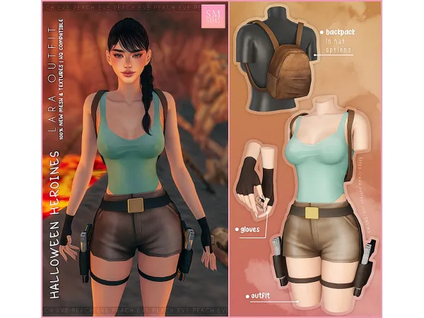 Alpha Halloween Heroines Lara Outfit - The Sims 4 Custom Content
