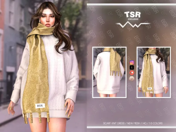 Alpha SCARF KNIT DRESS BD1071 - The Sims 4 Custom Content