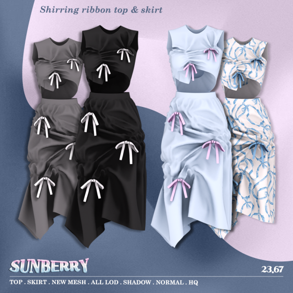 Alpha [SUNBERRY]Shirring ribbon top skirt by simsfinds - The Sims 4 Custom Content