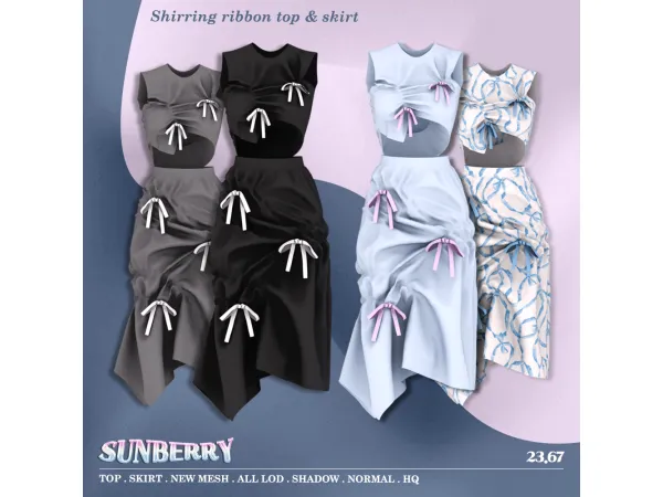 Alpha [SUNBERRY]Shirring ribbon top skirt - The Sims 4 Custom Content