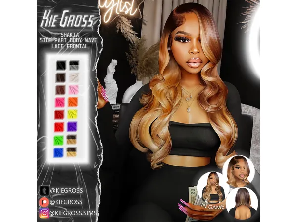 Alpha Shakia side part body wave lace - The Sims 4 Custom Content