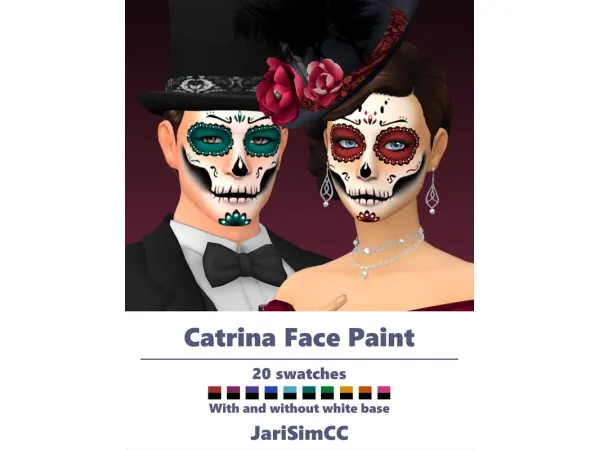 Mix JariSimCC FacePaint Catrina Face 01 - The Sims 4 Custom Content