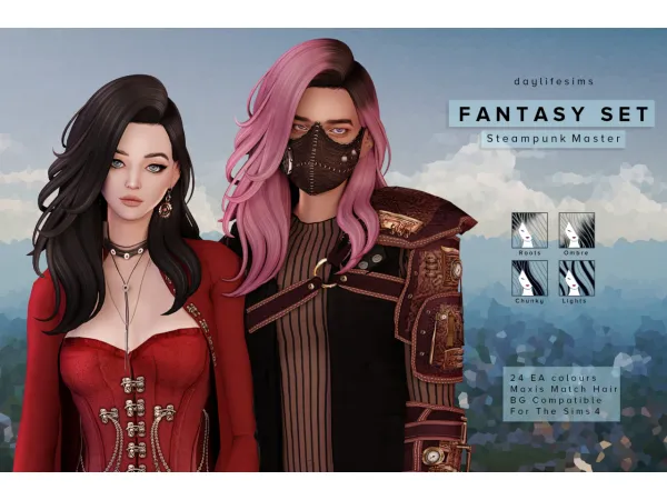 Maxis Match FANTASY HAIR SET Steampunk Master - The Sims 4 Custom Content