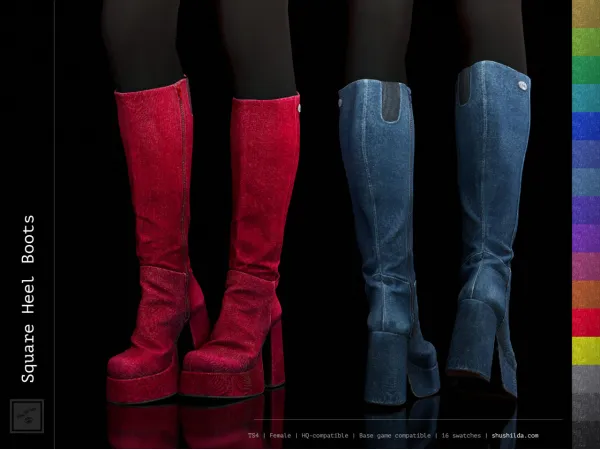 Alpha SQUARE HEEL BOOTS by shushilda - The Sims 4 Custom Content