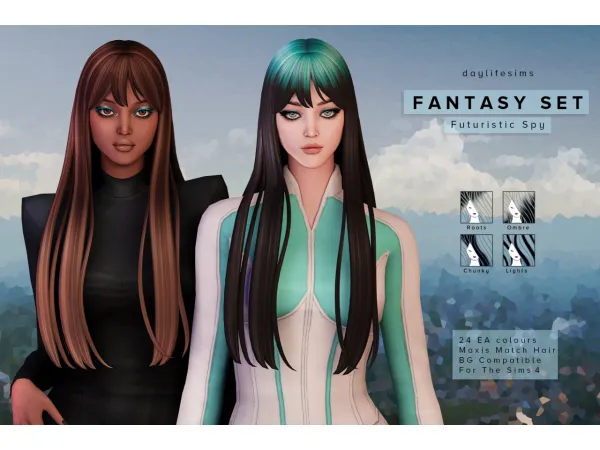 Maxis Match FANTASY HAIR SET Futuristic Spy - The Sims 4 Custom Content