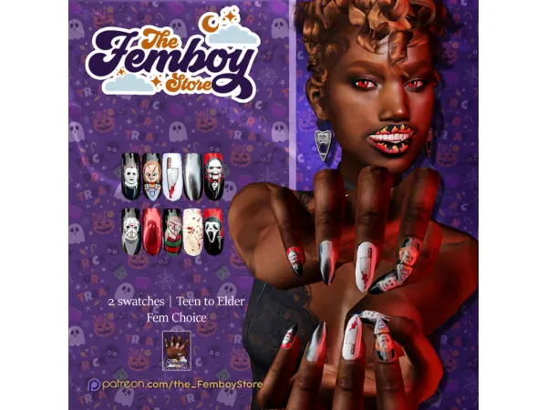 Alpha [FEMBOY] Horror Night Nails - The Sims 4 Custom Content