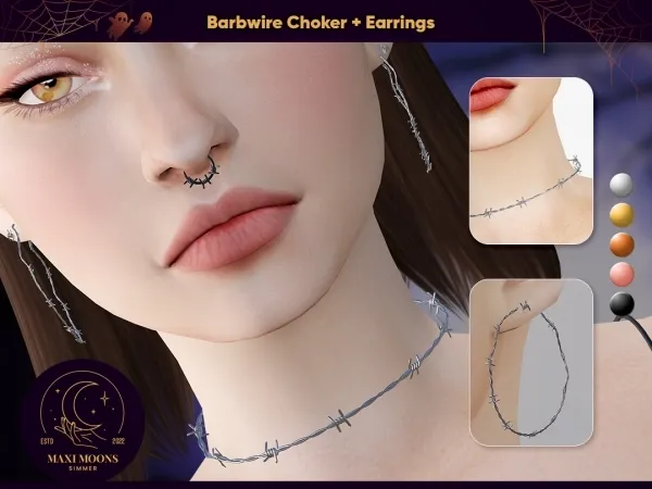 Alpha Barbwire Choker Earrings - The Sims 4 Custom Content