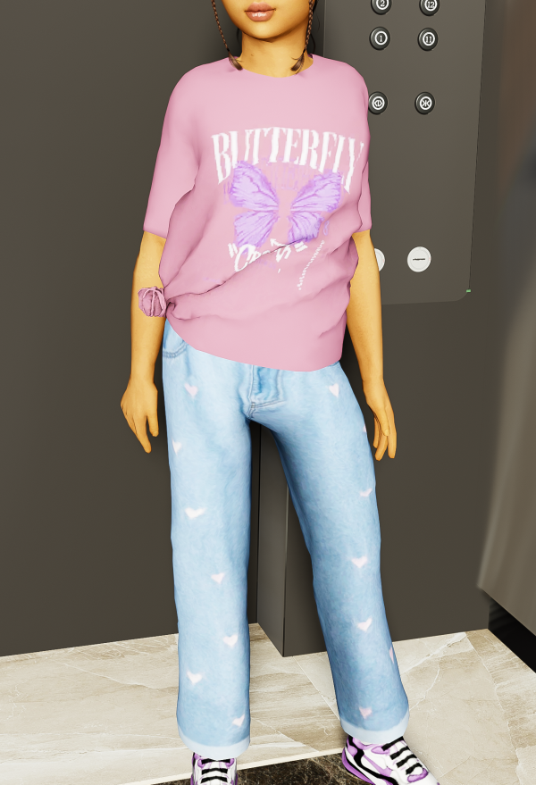 Alpha Kids Jeans and Tie Up Tshirt by simmerkatex - The Sims 4 Custom Content