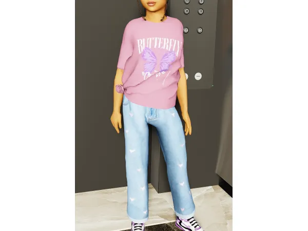 Alpha Kids Jeans and Tie Up Tshirt - The Sims 4 Custom Content