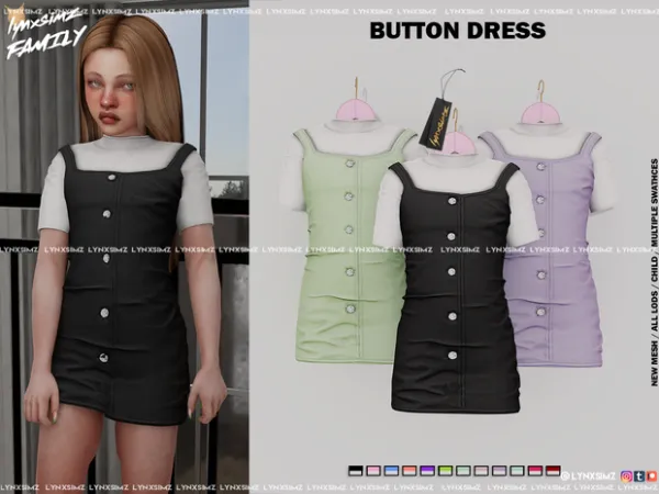 Alpha Button Dress Child by lynxsimzfamily - The Sims 4 Custom Content