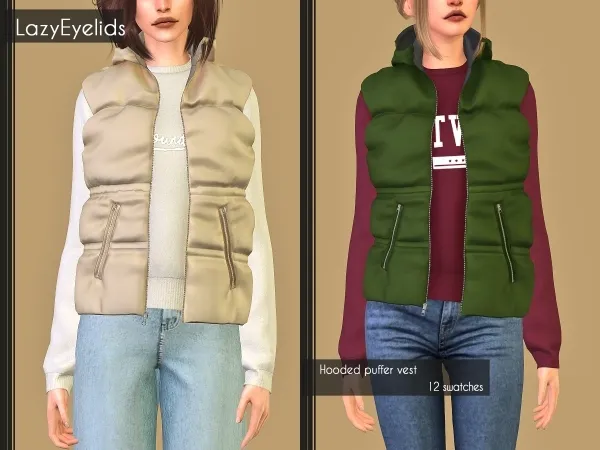 Alpha Hooded puffer vest - The Sims 4 Custom Content