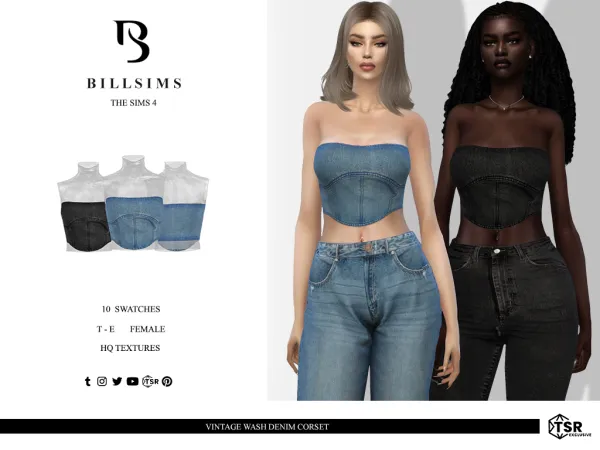 Alpha Vintage Wash Denim Corset ( ) - The Sims 4 Custom Content
