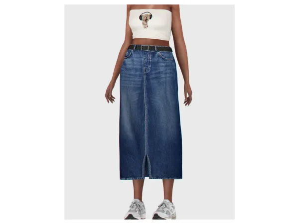 Alpha Belted Long Denim Skirt - The Sims 4 Custom Content