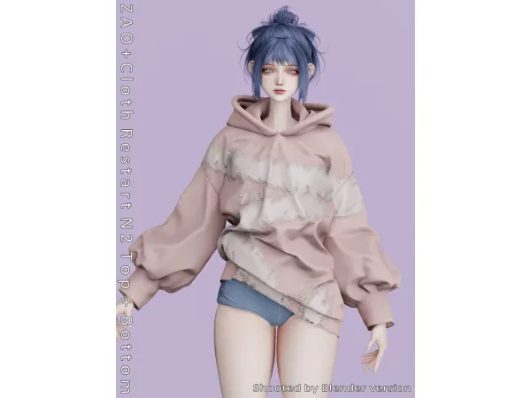 Alpha [ZAO]Cloth Restart N2 TopBottom (Sims4 Ver) - The Sims 4 Custom Content