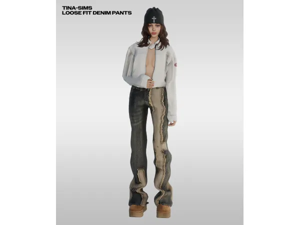 Alpha [TINA SIMS] Loose Fit Denim Pants - The Sims 4 Custom Content