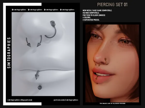 Alpha Piercing Set 01 - The Sims 4 Custom Content