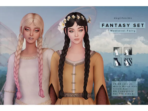 Maxis Match FANTASY HAIR SET Medieval Fairy - The Sims 4 Custom Content