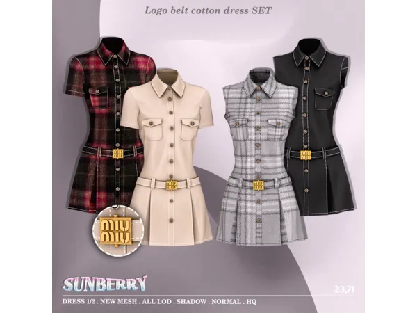 Alpha [SUNBERRY] Logo belt cotton dress SET - The Sims 4 Custom Content