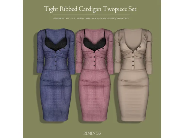 [RIMINGS] Tight Ribbed Cardigan Twopiece Set
