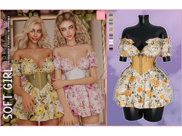 Alpha PEACH Soft Girl Corset Dress by simsfinds - The Sims 4 Custom Content