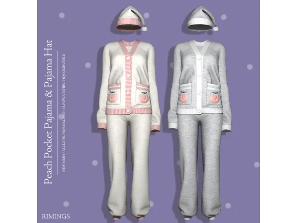 Alpha [RIMINGS] Peach Pocket Pajama Pajama Hat - The Sims 4 Custom Content