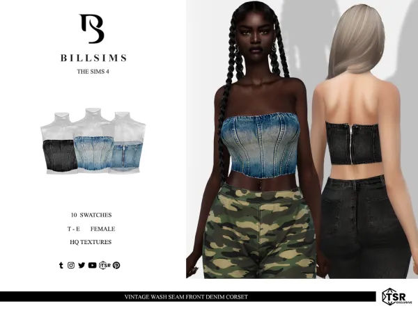 Alpha Vintage Wash Seam Front Denim Corset ( ) - The Sims 4 Custom Content