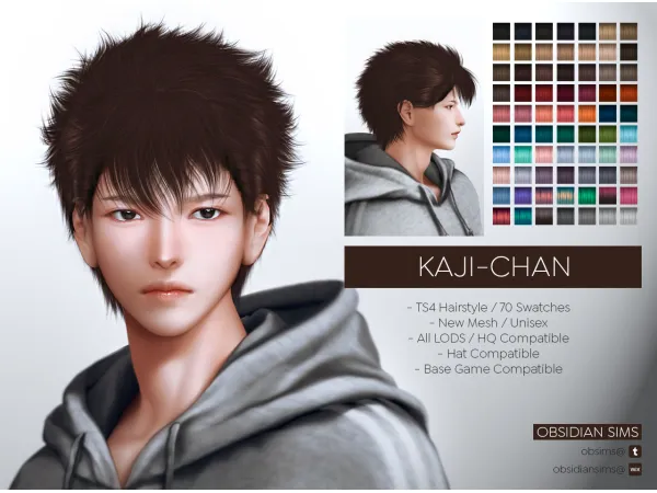 Alpha KAJI CHAN HAIRSTYLE New mesh by obsims - The Sims 4 Custom Content