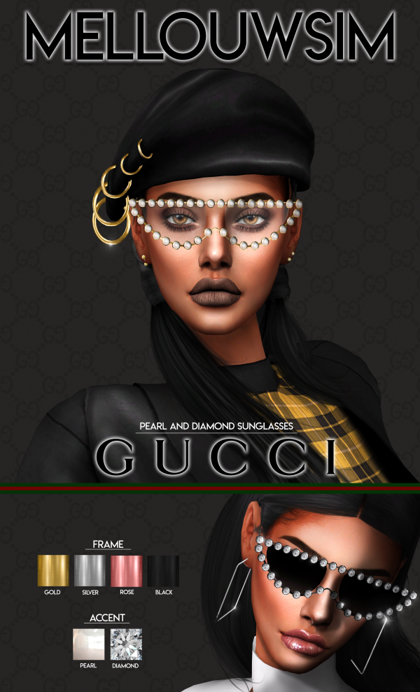 Alpha Gucci Pearl and Diamond Sunglasses Acc by simsfinds - The Sims 4 Custom Content