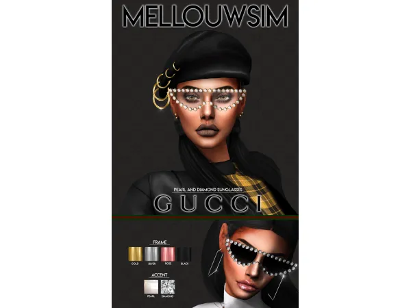 Alpha Gucci Pearl and Diamond Sunglasses Acc by mellouwsim - The Sims 4 Custom Content
