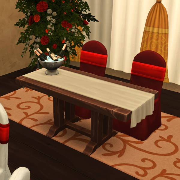 Maxis Match Fenwick buffet table smaller version by simsfinds - The Sims 4 Custom Content