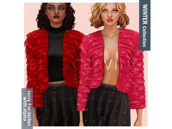 Alpha Blue Craving Jazzy Fur Jacket (alpha) - The Sims 4 Custom Content