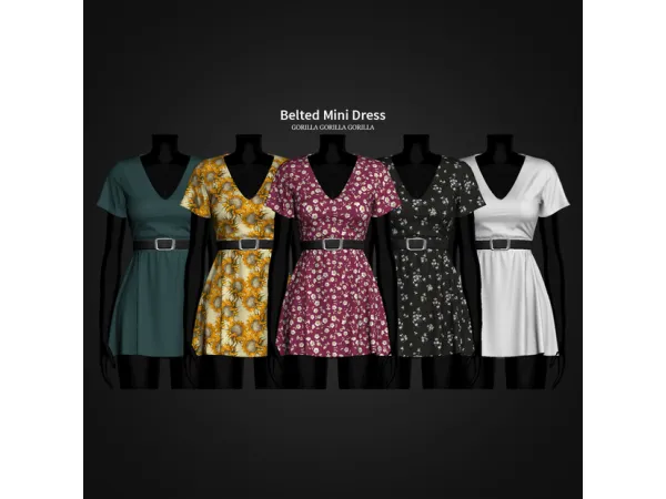 Alpha Belted Mini Dress by gorillax3 - The Sims 4 Custom Content