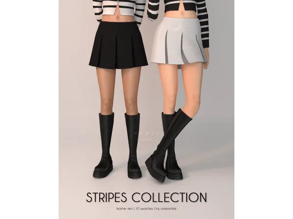Mix Leather Skirt Stripes Collection - The Sims 4 Custom Content