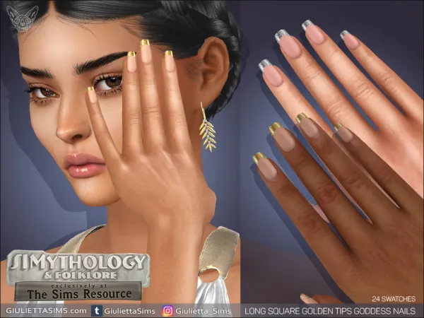Alpha Simythology Long Square Golden Tips Goddess Nails - The Sims 4 Custom Content
