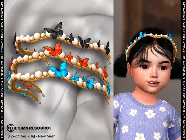 Alpha pearl headband with butterflies NA1029 - The Sims 4 Custom Content