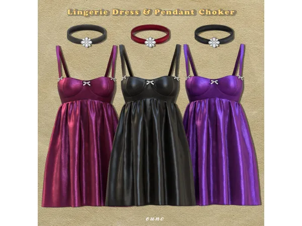 Alpha Lingerie Dress Pendant Choker by eunosims - The Sims 4 Custom Content