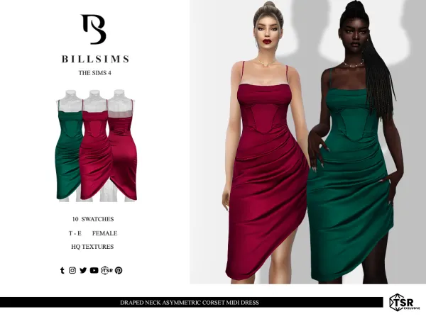 Draped Neck Asymmetric Corset Midi Dress (TS4)