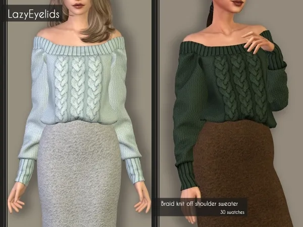 Alpha Braid knit offshoulder sweater - The Sims 4 Custom Content