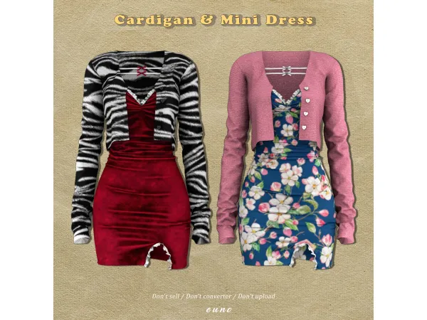 Alpha Heart button cardigan mini dress by eunosims - The Sims 4 Custom Content