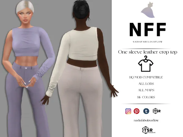 Mix One sleeve leather crop top - The Sims 4 Custom Content