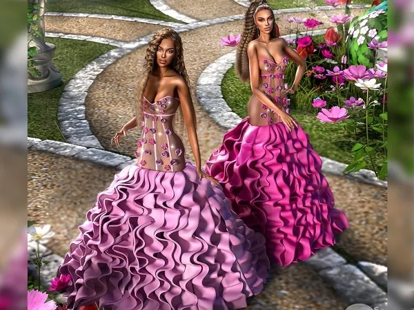 Alpha Floral Gown with Layered Tulle Train by cool_content_star - The Sims 4 custom content
