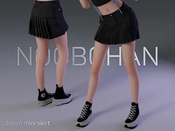 Alpha DENIM MINI SKIRT by NoobChanCC - The Sims 4 Custom Content