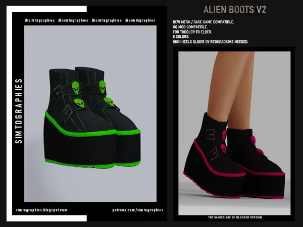 Alpha Alien Boots V2 - The Sims 4 Custom Content