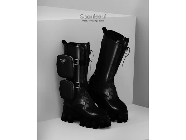 Alpha SIMS4 BOOTS Prada Leather High Boots - The Sims 4 Custom Content