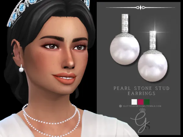 Alpha Pearl Stone Stud Earrings - The Sims 4 Custom Content