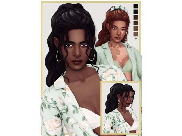 Maxis Match AMALINA (mini set) female hair (in several versions) a flower accessory by laeska - The Sims 4 Custom Content