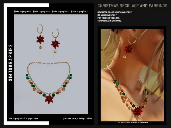 Alpha Christmas Necklace and Earrings - The Sims 4 Custom Content